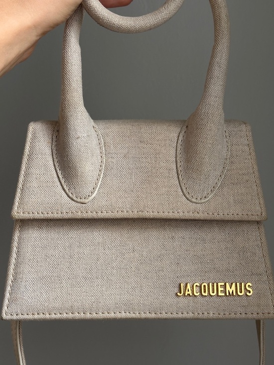 Jacquemus Mini Le Chiquito Top-Handle Bag in Beige Canvas with Gold Logo - Picture 2 of 6